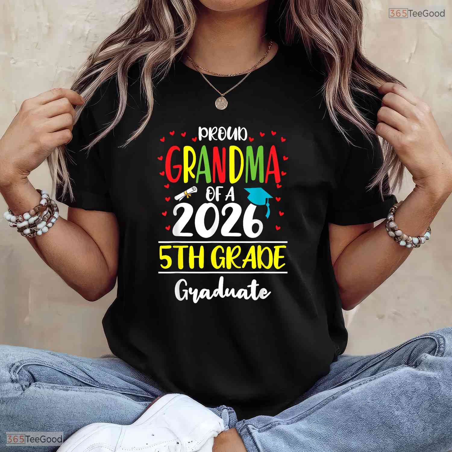 Funny Proud Grandma Of A Class Of 2026 5th Grade Graduate Elementary Ceremony Shirt