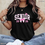 Cute Pink Bow Senior 2026 Coquette Class Of 2026 Graduation Apparel Girls Shirt