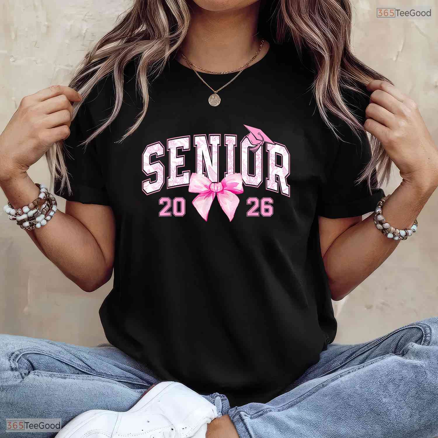 Cute Pink Bow Senior 2026 Coquette Class Of 2026 Graduation Apparel Girls Shirt