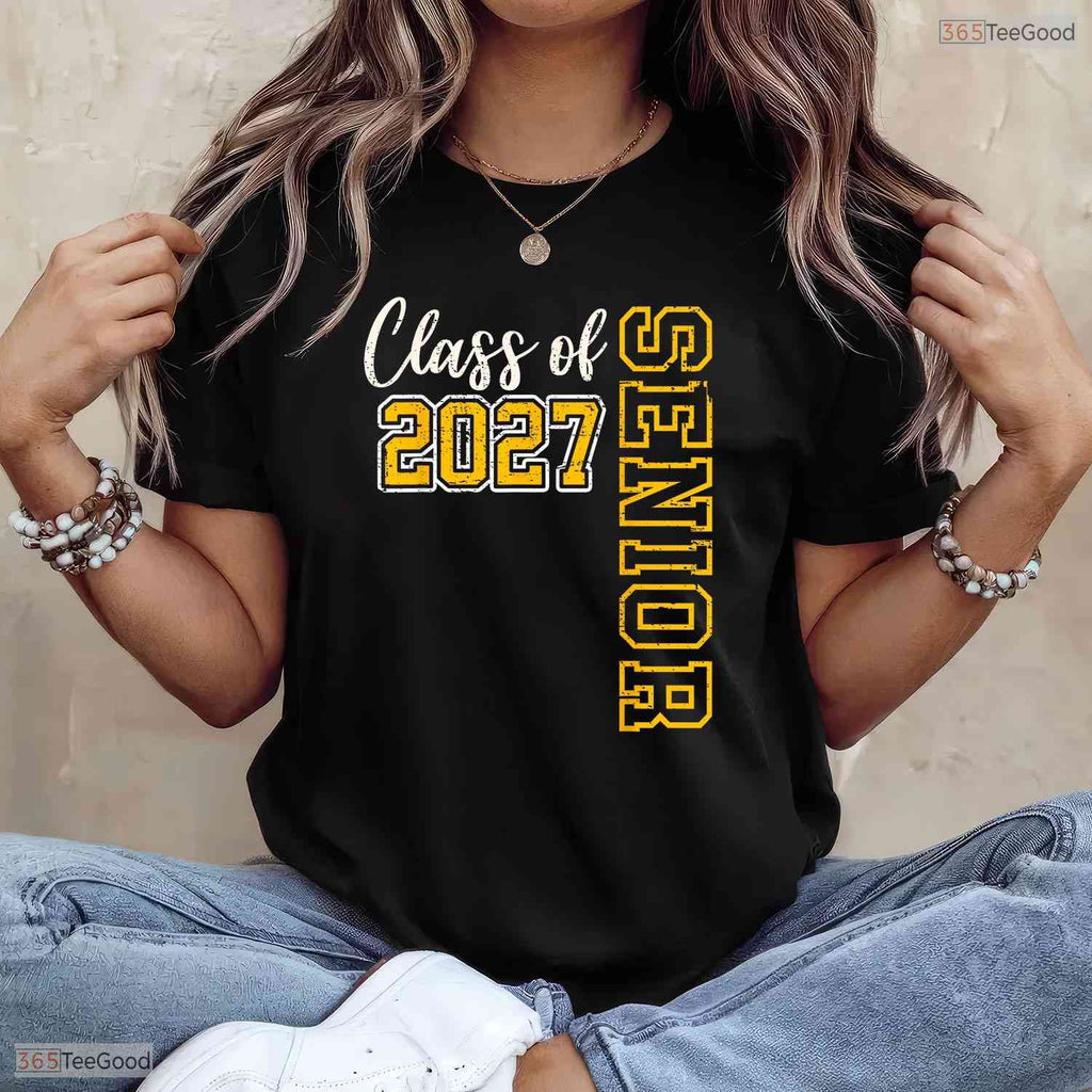 Class Of 2027 Senior High School Graduation Black And Gold Celebration Party T-Shirt