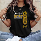 Class Of 2027 Senior High School Graduation Black And Gold Celebration Party T-Shirt