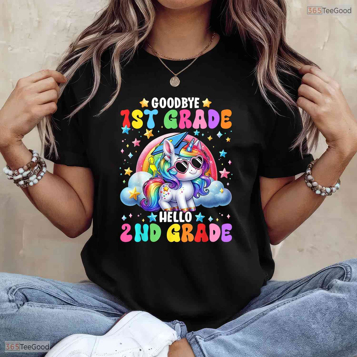 Cute Unicorn Goodbye 1st Grade Hello 2nd Grade Girls Moving Up Graduation Youth Shirt