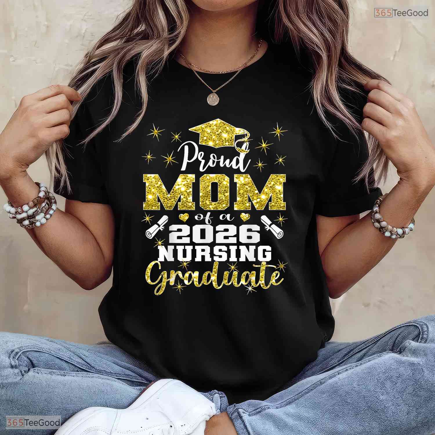 Supportive Proud Mom Class Of 2026 Nursing Graduate Nurse Ceremony T-Shirt