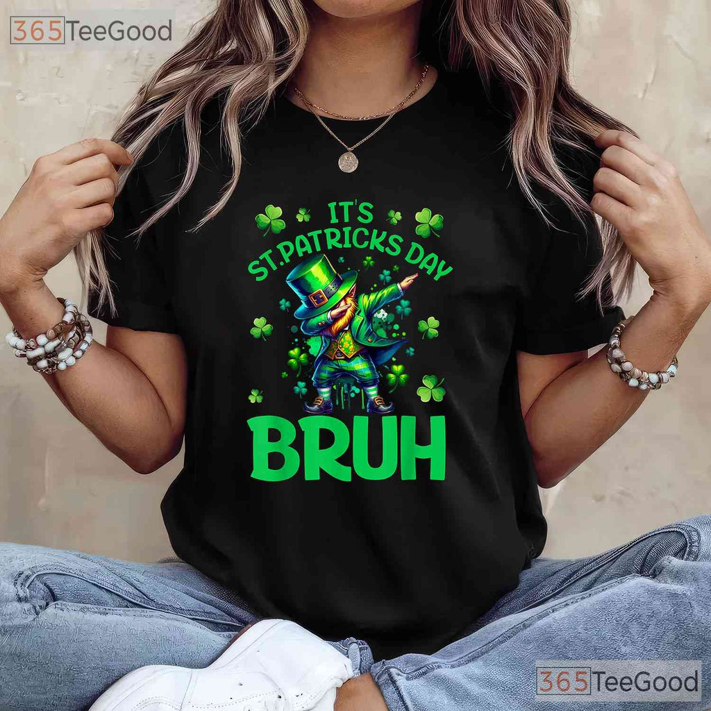 Bruh Leprechaun Hat St Patricks Day T-Shirt Funny Boys Kids School Tee