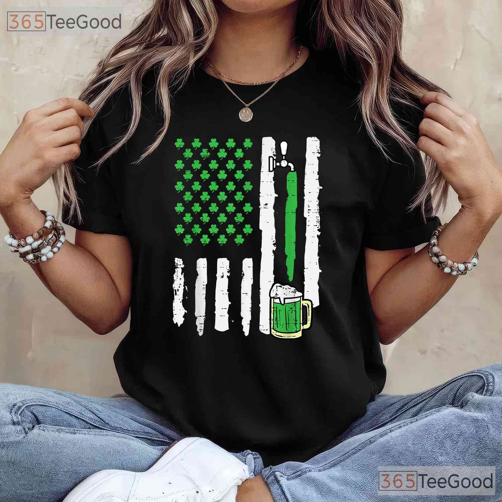 American Flag Saint Paddys St Patricks Day T-Shirt Patriotic Dad Tee