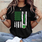 American Flag Saint Paddys St Patricks Day T-Shirt Patriotic Dad Tee