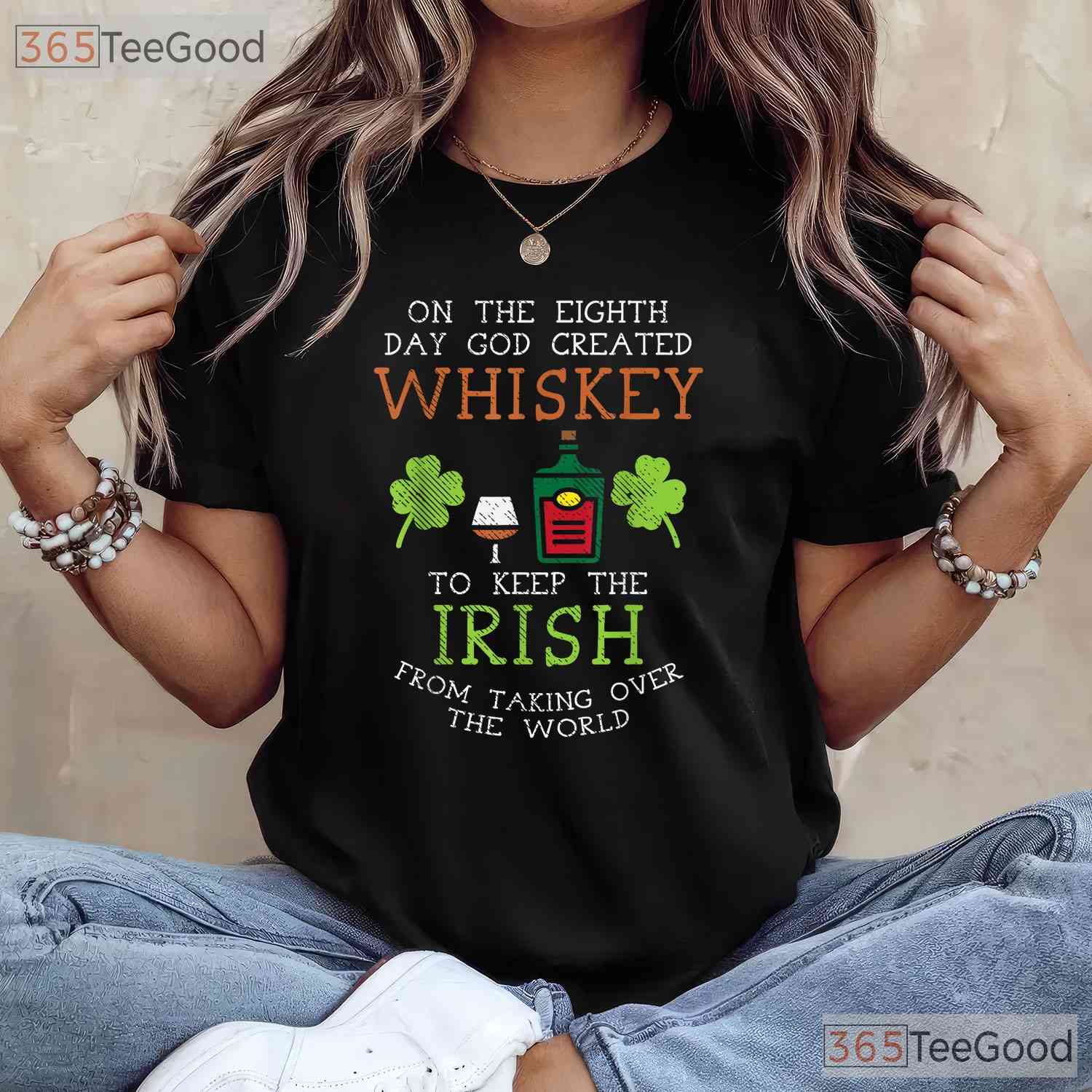 God Created Whiskey Irish Drink Lover St Patricks Day T-Shirt Funny Tee