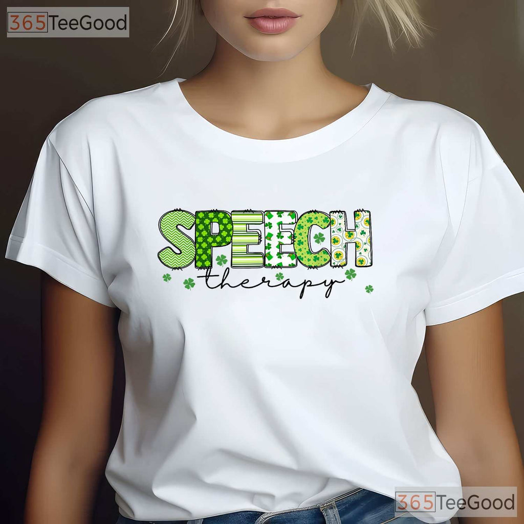 Groovy Speech Therapy SLP Shamrock St Patricks Day T-Shirt Teacher Tee