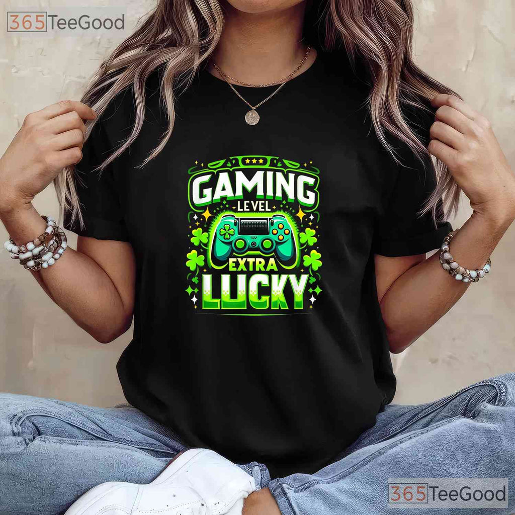 Gamer St Patricks Day T-Shirt Video Game Controller Boys Kids Funny Tee