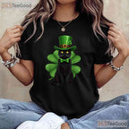 Black Cat Shamrock St Patricks Day T-Shirt Funny Kitten Pet Lover Tee