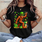 Bigfoot Sasquatch Carrying Shamrock St Patricks Day T-Shirt Hide Seek Champ