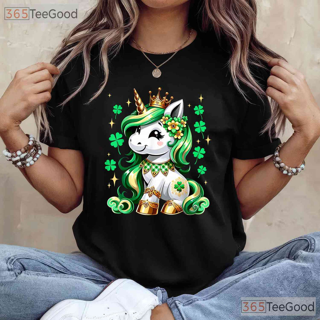 Cute Unicorn Shamrock St Patricks Day T-Shirt Magical Lepricorn Girls Kids
