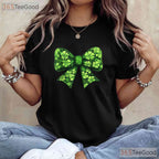 Coquette Bow Shamrock St Patricks Day T-Shirt Cute Ribbon Pink Green Girl