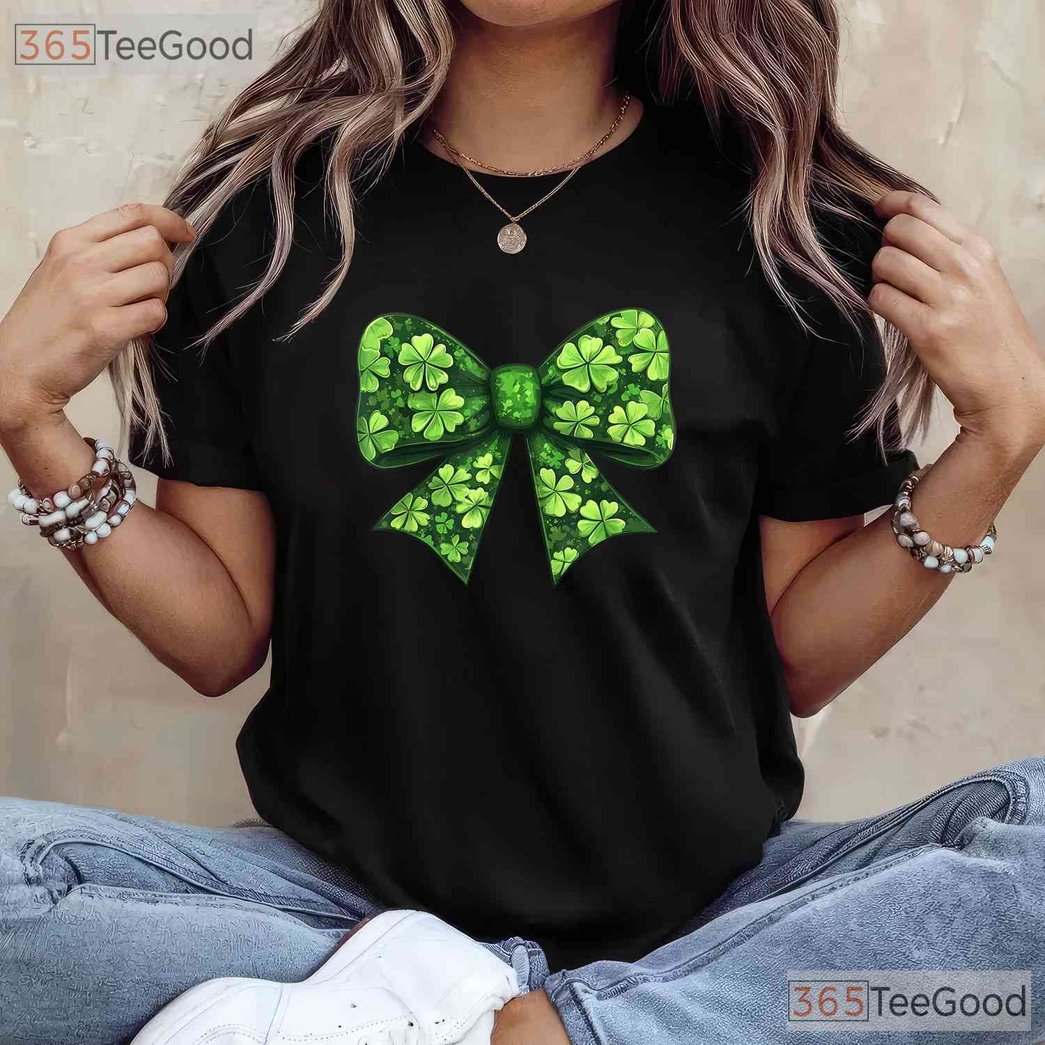 Coquette Bow Shamrock St Patricks Day T-Shirt Cute Ribbon Pink Green Girl