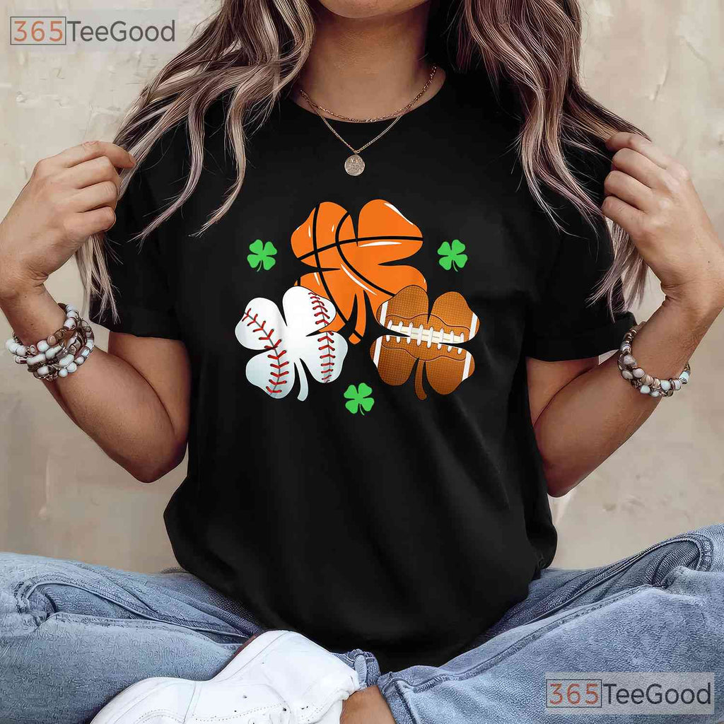 Shamrock Basketball Baseball St Patricks Day T-Shirt Sporty Irish Boys Tee