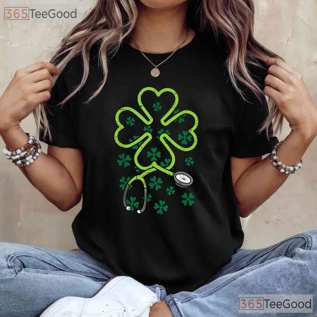 Shamrock Stethoscope Scrub Nurse St Patricks Day T-Shirt RN Medical Crew