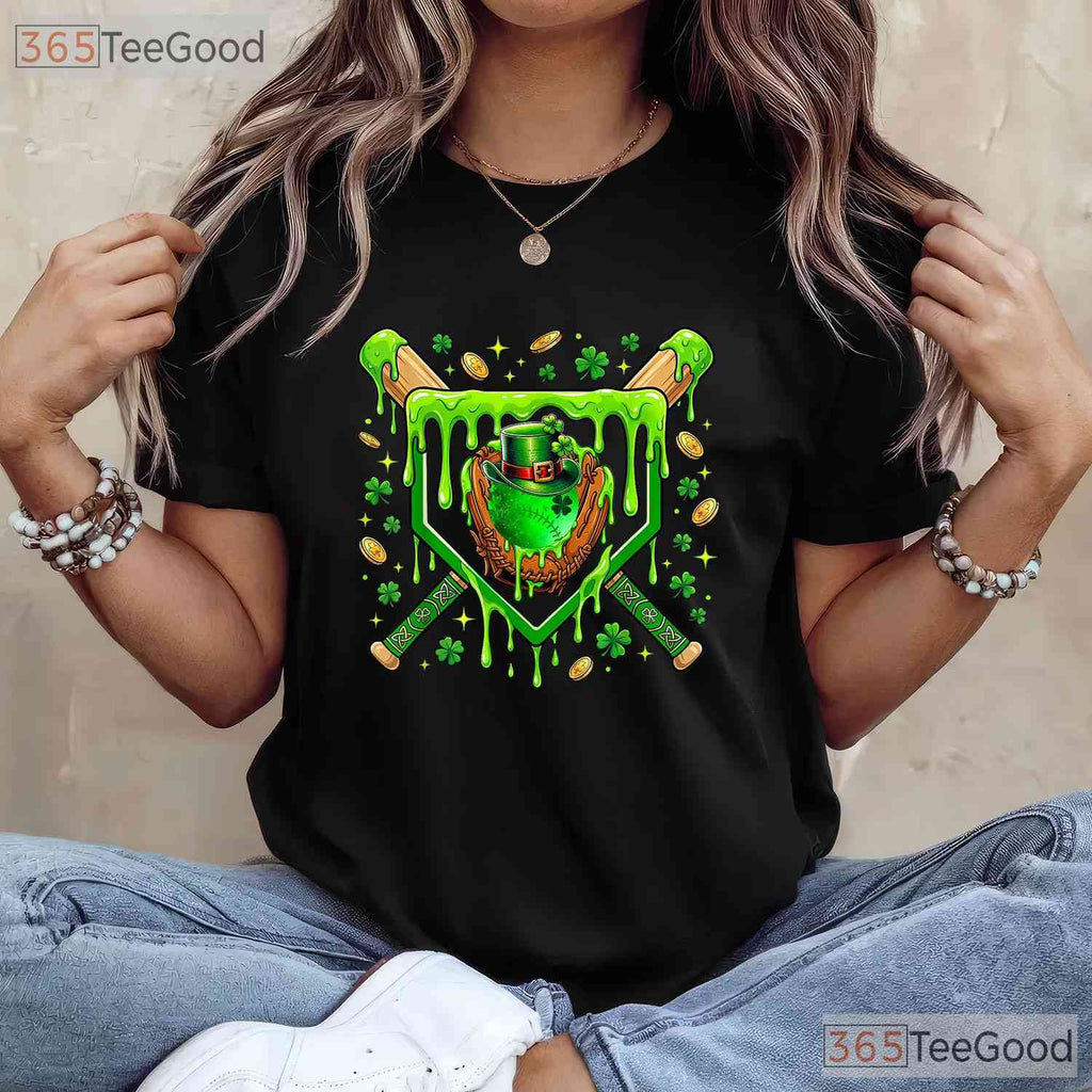 Baseball Ice Cream St Patricks Day T-Shirt Funny Sports Player Boys Tee