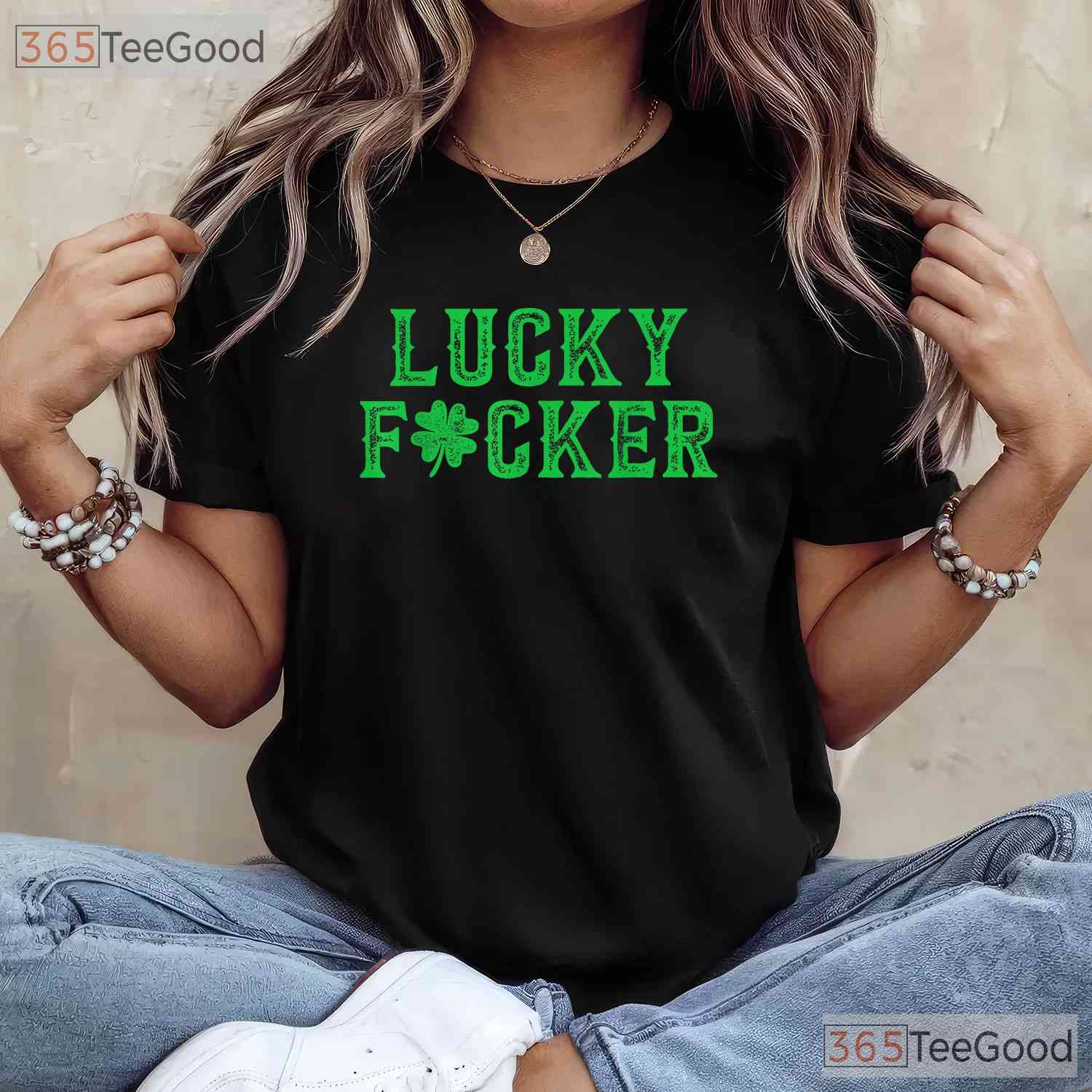 Lucky Fucker Shamrock St Patricks Day T-Shirt Adult Humor Offensive Gift