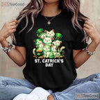 Happy St Catricks Day Cats T-Shirt Funny Kitten Irish Pet Lover Gift Tee