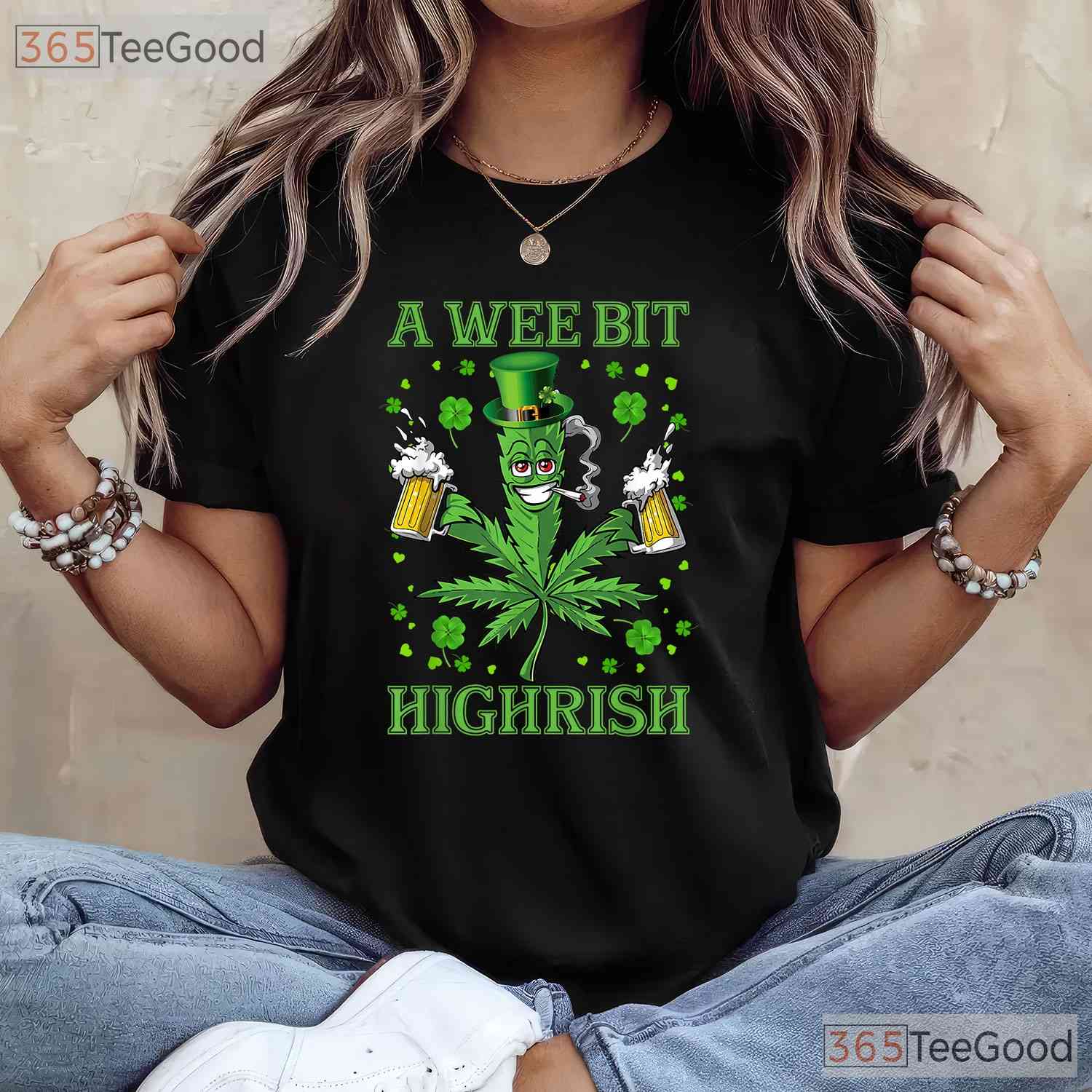 A Wee Bit Highrish Funny Marijuana St Patricks Day T-Shirt Weed 420 Gift