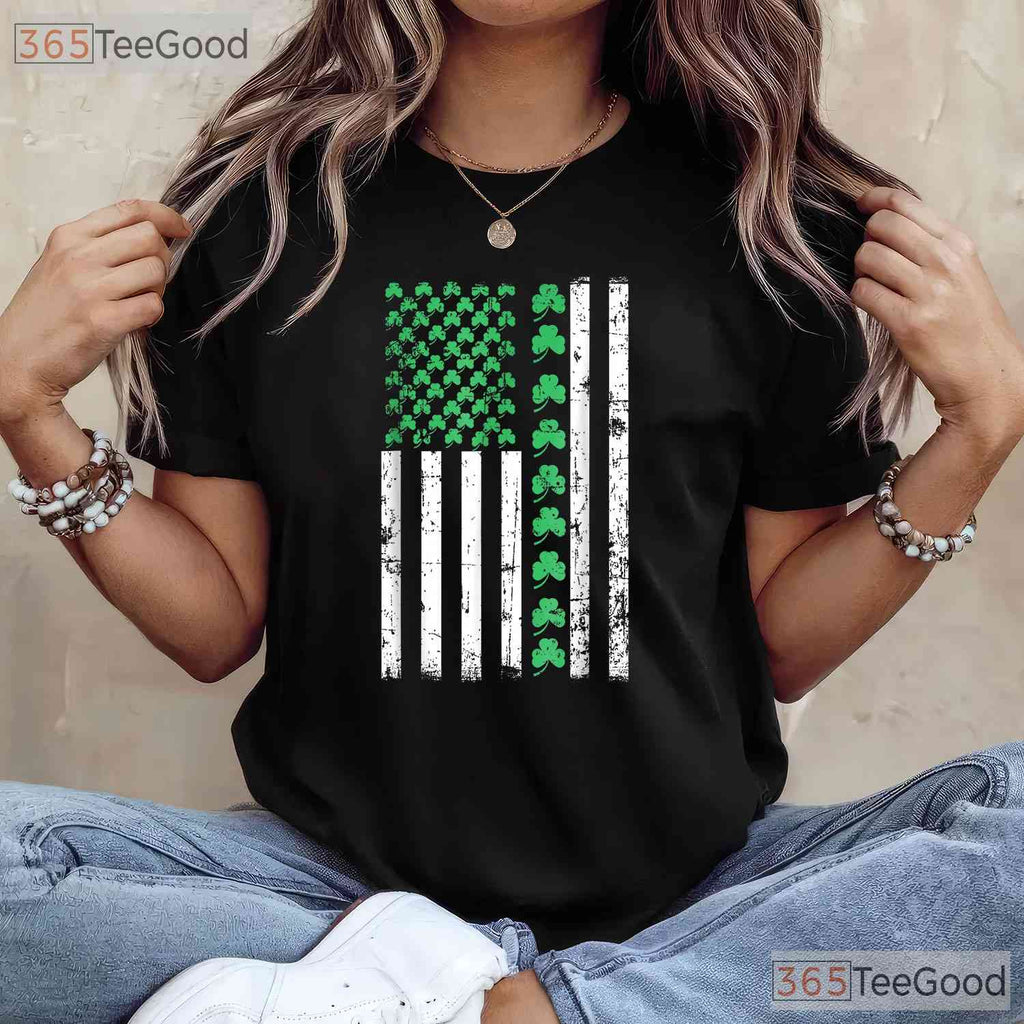 American Flag Irish St Patricks Day T-Shirt Patriotic Shamrock Men Gift
