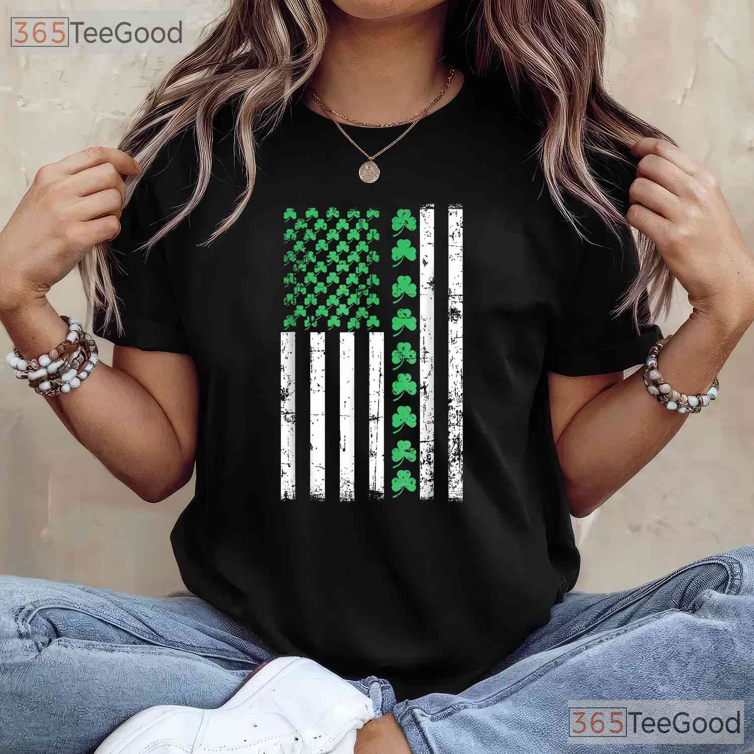 American Flag Irish St Patricks Day T-Shirt Patriotic Shamrock Men Gift