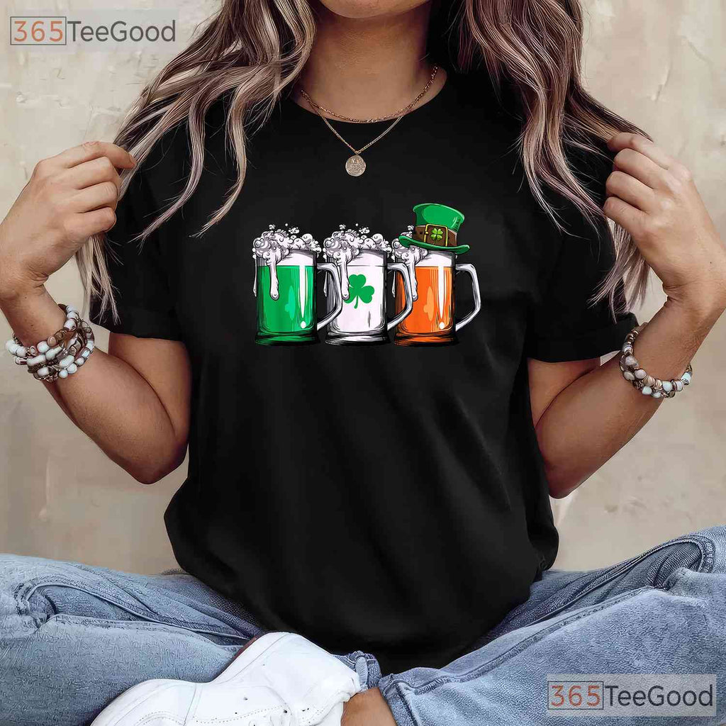 Irish Beer Ireland Flag St Patricks Day T-Shirt Vintage Pub Drinking Tee
