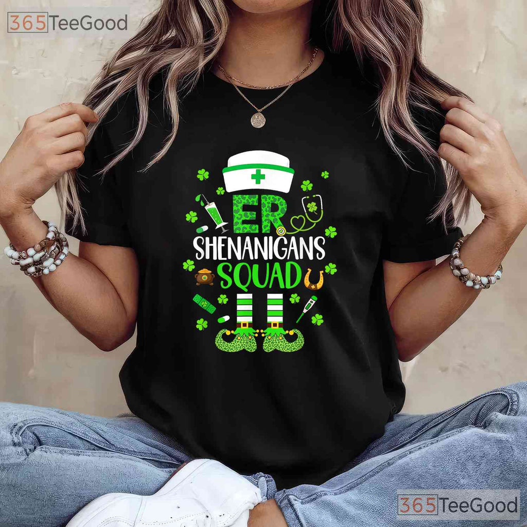 ER Nurse Shenanigans Squad St Patricks Day T-Shirt Emergency Room Crew Tee