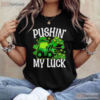 Pushing My Luck Tractor St Patricks Day T-Shirt Funny Farm Boys Toddler Tee