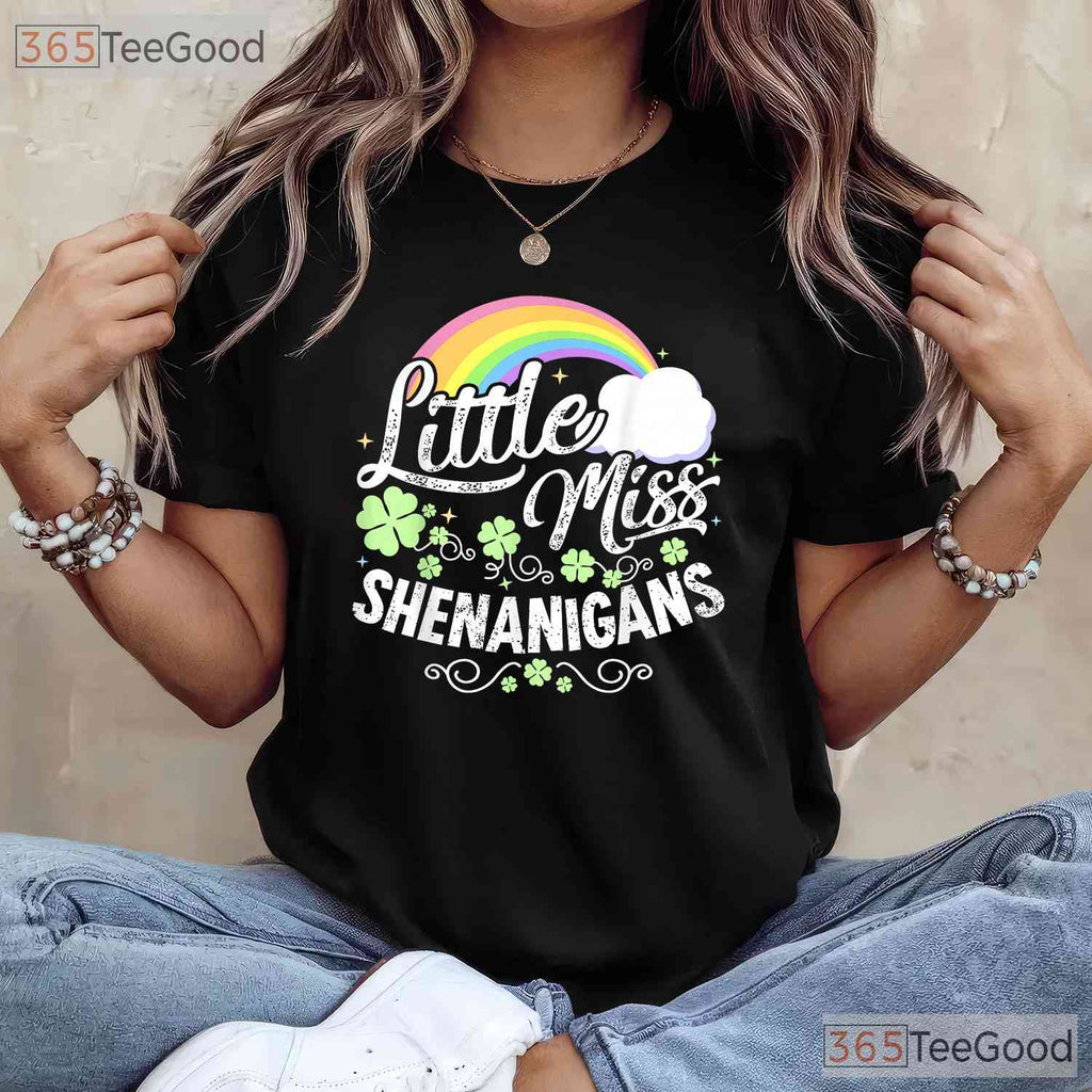 Little Miss Shenanigans St Patricks Day T-Shirt Cute Retro Toddler Girl Tee