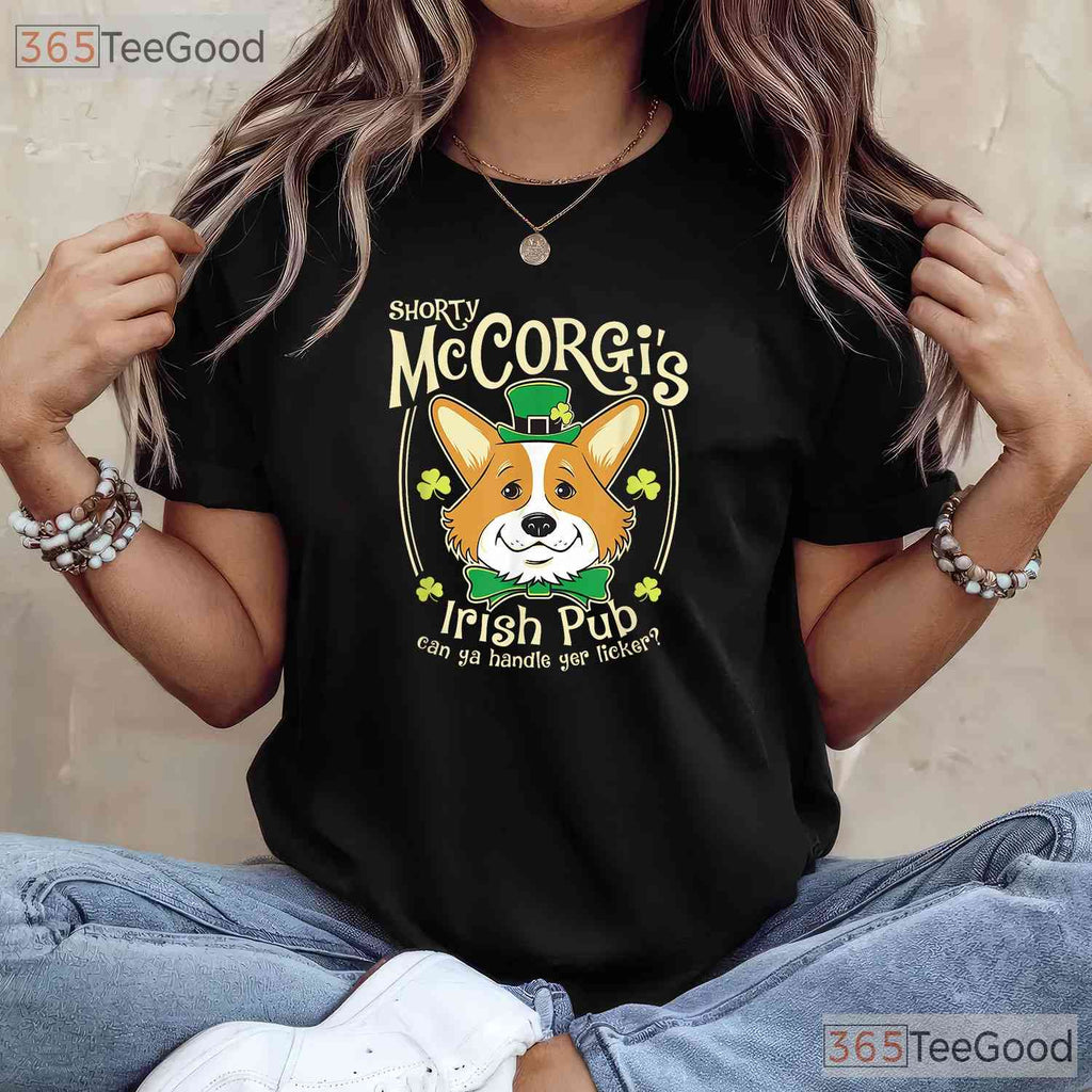 Shorty McCorgi Corgi St Patricks Day T-Shirt Funny Dog Lover Irish Pub Tee