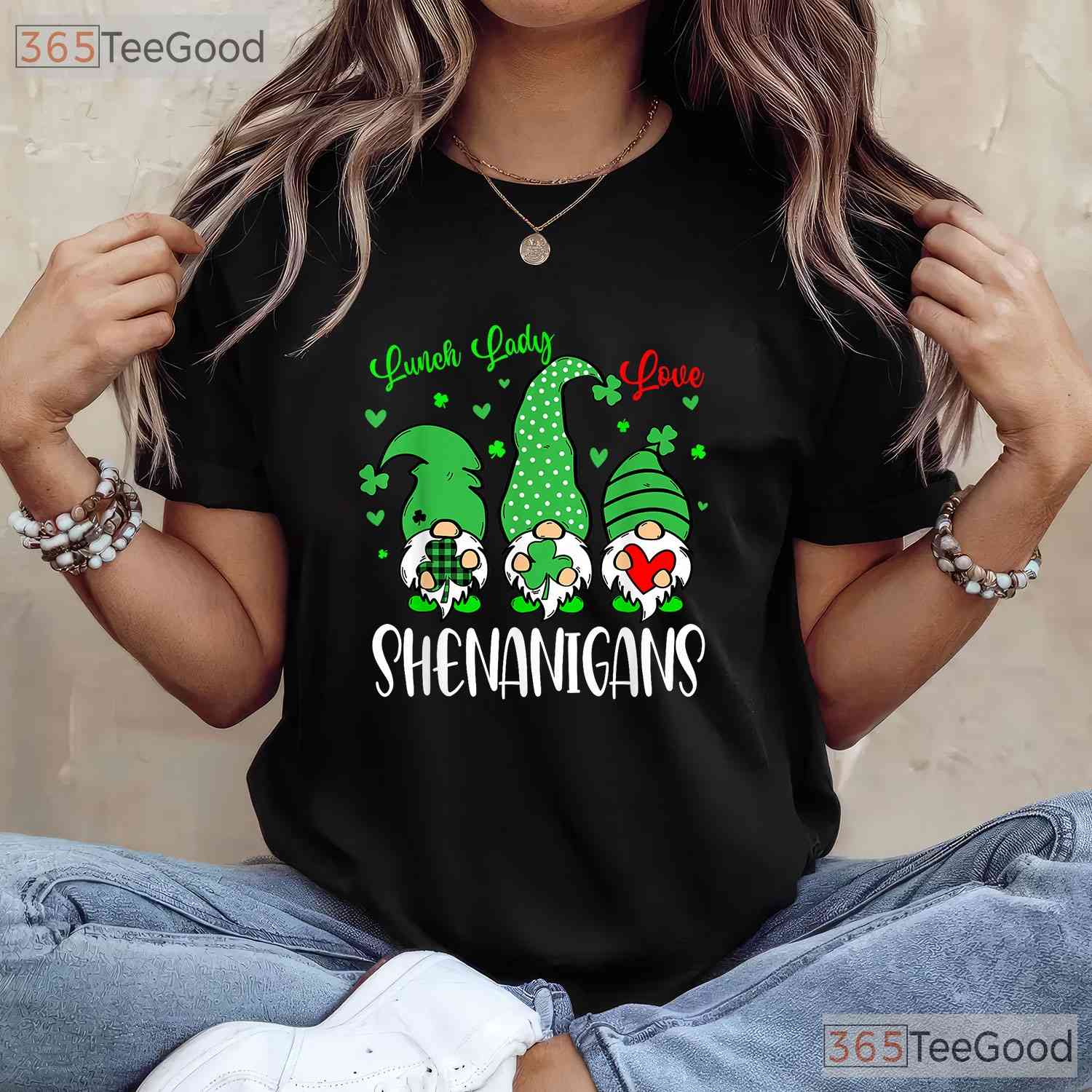 Lunch Ladies Love Shenanigans Gnome St Patricks Day T-Shirt Cafeteria Squad