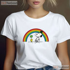 Peanuts Snoopy And Woodstock Rainbow St Patricks Day T-Shirt Cute Dog Tee