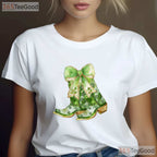Coastal Cowgirl Boots St Patricks Day T-Shirt Western Pink Bow Aesthetic Tee