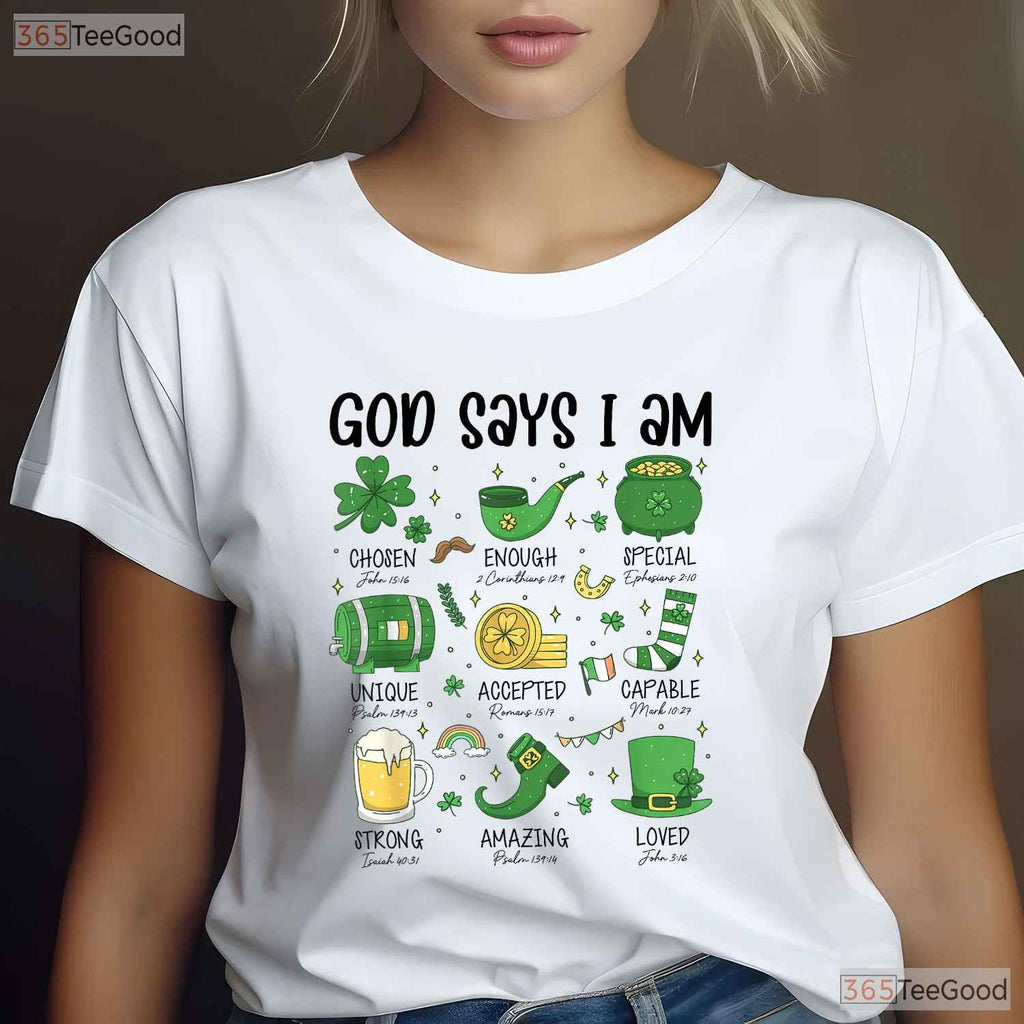 God Says I Am Irish Christian St Patricks Day T-Shirt Religious Kids Tee