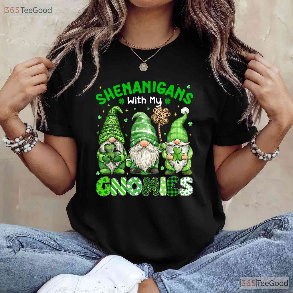 Shenanigans With My Gnomies St Patricks Day T-Shirt Leopard Plaid Women