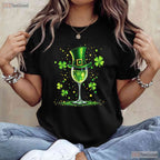 Irish Shamrock Wine Glass St Patricks Day T-Shirt Funny Drinking Women Tee