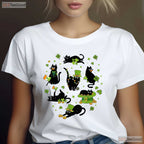 Black Cat With Shamrock St Patricks Day T-Shirt Cute Kitten Pet Lover Tee