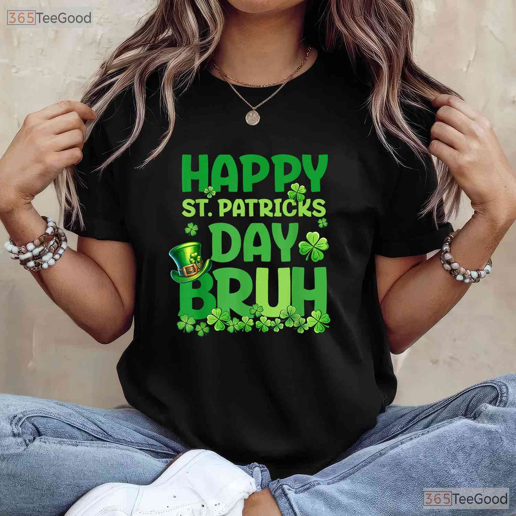 Bruh St Patricks Day T-Shirt Funny Teens Boys Kids Green Shamrock Meme Tee