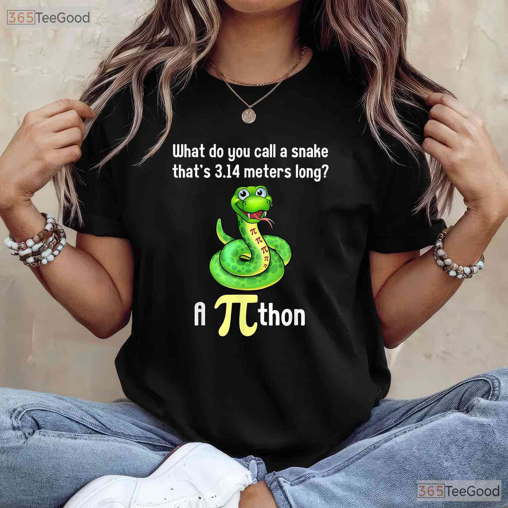 Funny Pi Day Puns Pithon Math Teacher Jokes T-Shirt Coding Snake Gift