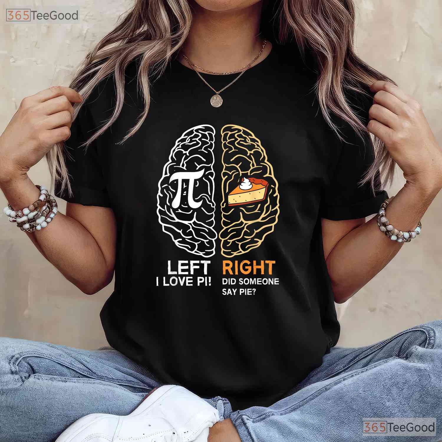 Funny Pi Day Left Vs Right Brain Pie Shirt Math Geek Logic Art Gift Tee