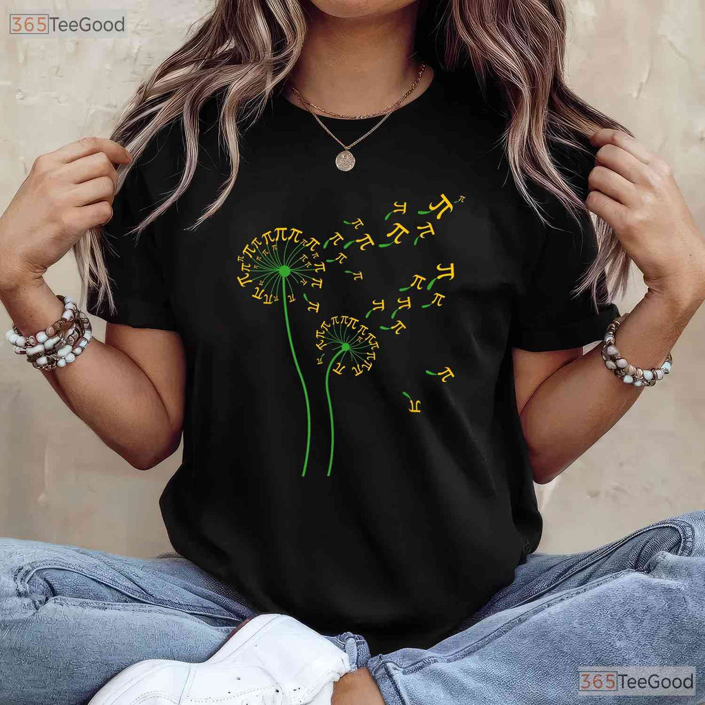 Pi Dandelion Flower T-Shirt 3 - 14 Number Math Nature Geek Teacher Gift