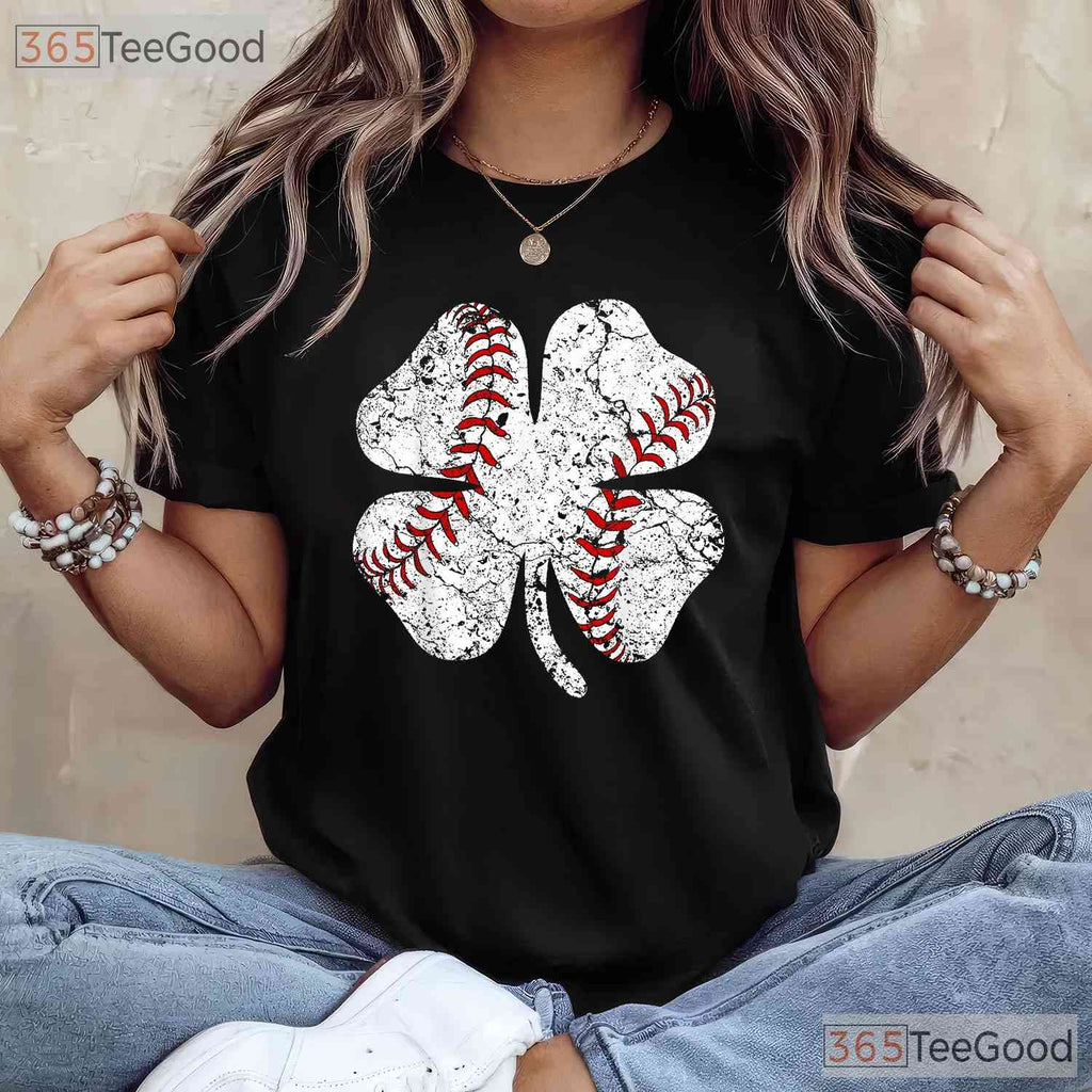 Baseball Shamrock St Patricks Day T-Shirt Sports Mom Dad Coach Player Tee