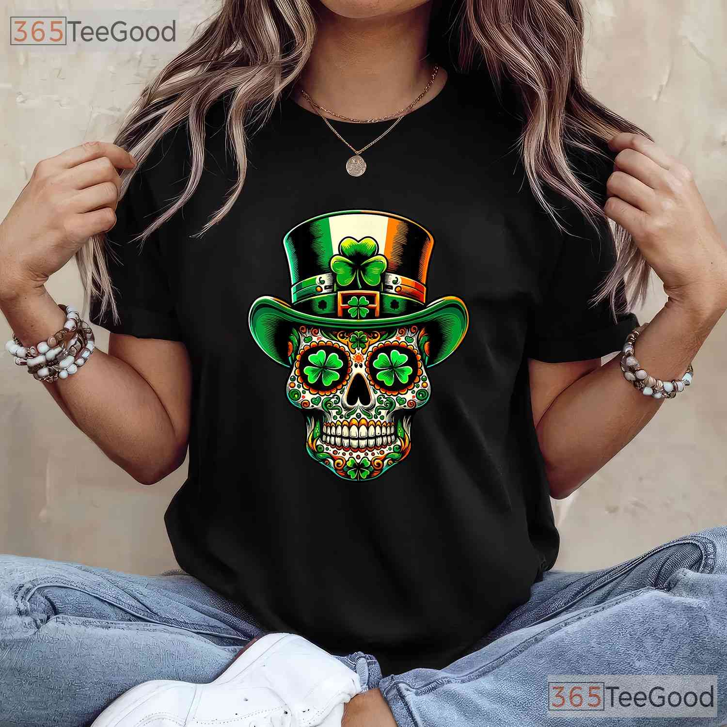 Irish Sugar Skull St Patricks Day T-Shirt Day Of The Dead San Patties Tee