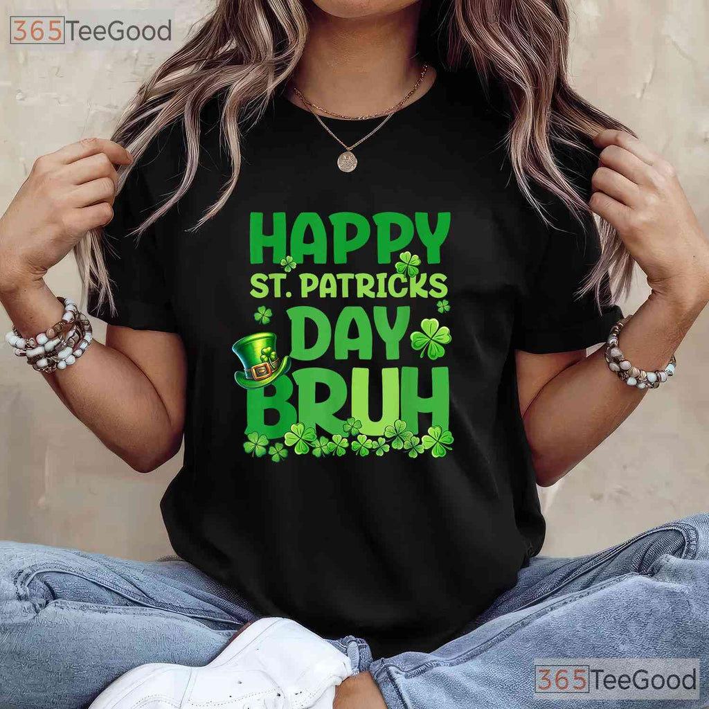 Bruh St Patricks Day T-Shirt Funny Teens Boys Kids Green Shamrock Meme Tee