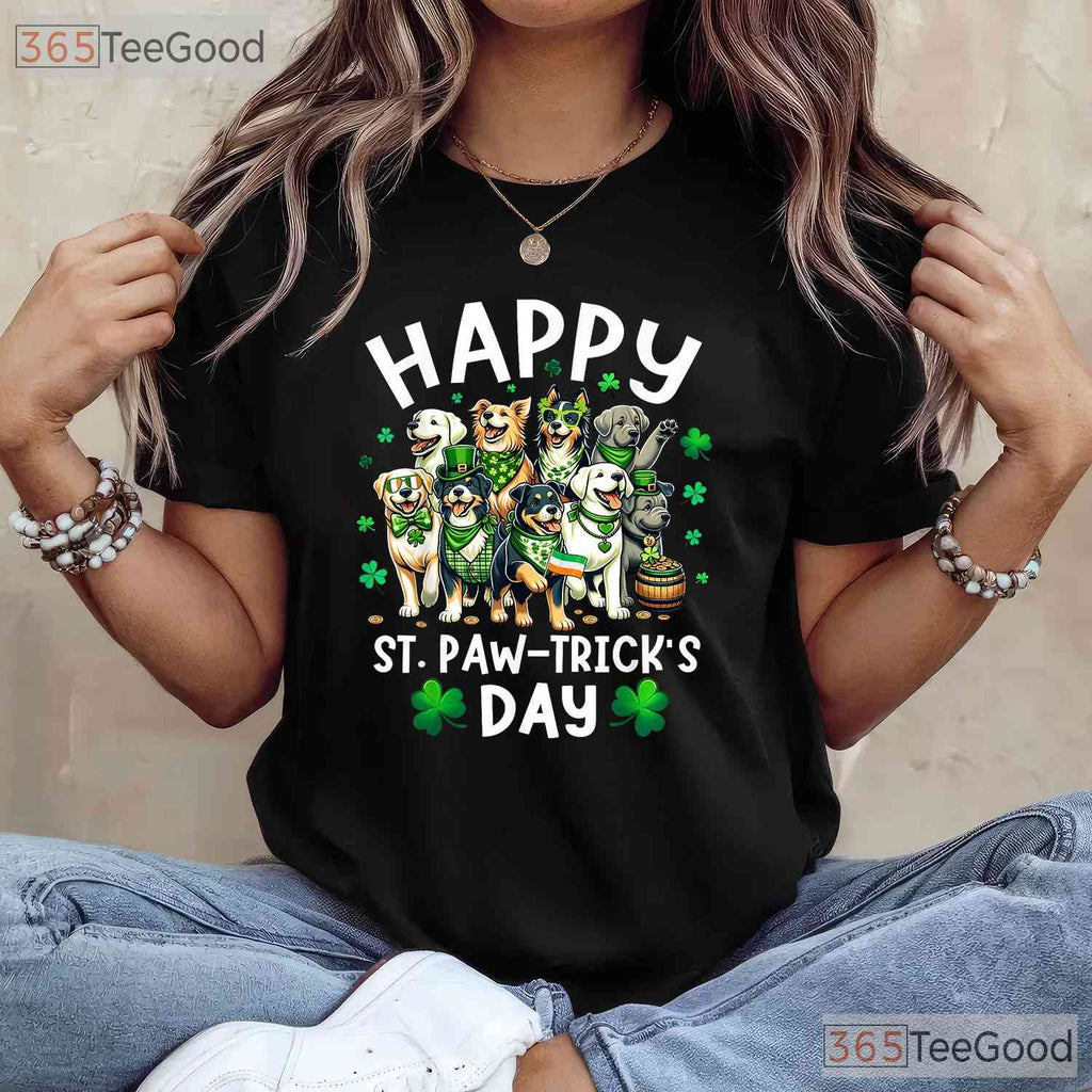 Happy St Patricks Day Dog Puppy Lover T-Shirt Cute Kids Boys Girls Pet Tee