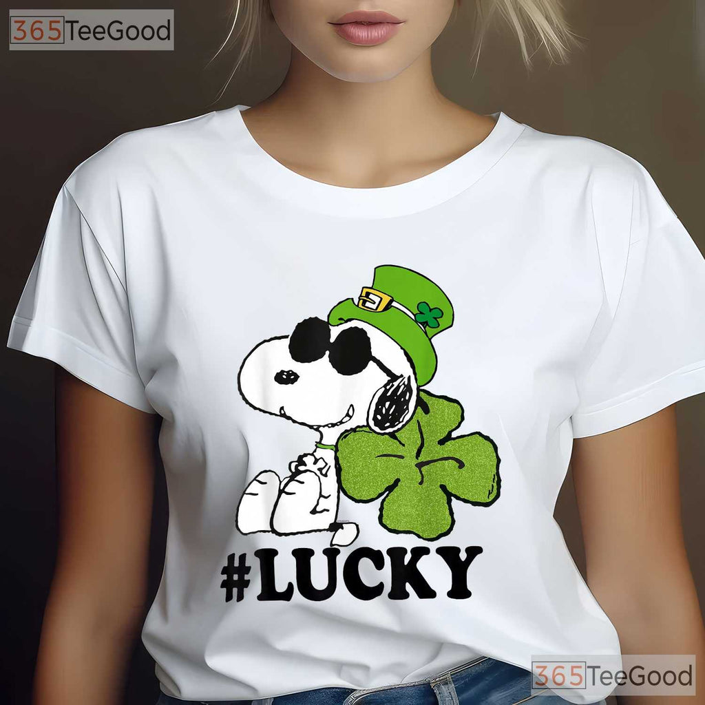 Peanuts Snoopy Lucky Clover St Patricks Day T-Shirt Woodstock Irish Tee