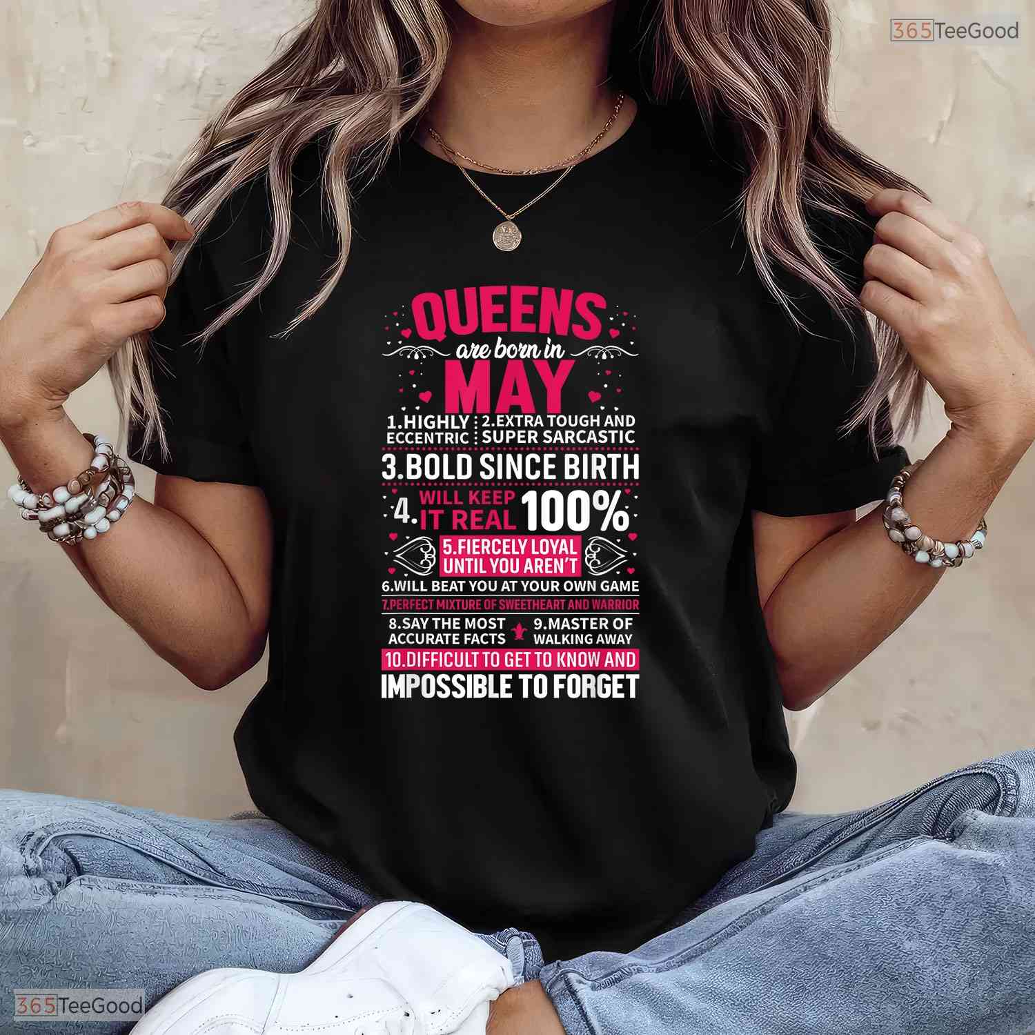 Queens Are Born In May T-Shirt- Elegant Women's May Birthday Party Shirt Gift