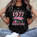 Made In 1977 Floral 49th Birthday Women T-Shirt- Unique May Birthday Shirt Gift