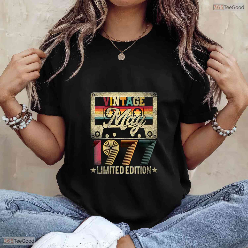 Vintage 1977 Limited Edition V-Neck T-Shirt- Unique May Birthday Shirt Gift Idea